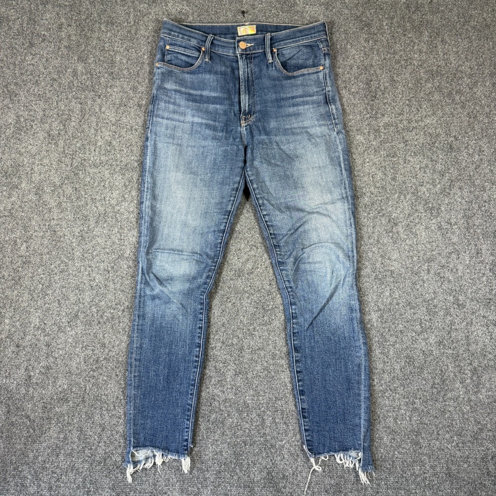 Mother Denim The Stunner Zip Two Step Fray Skinny Jeans Girl Crush Blue Size 28